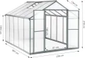 Gewächshaus Aluminium mit 302 x 238cm Fundament 4mm Platten gartengewächshäuser groß Treibhaus Winterfest Frühbeet Aufzucht 11,70m³ Doppeltür Grau - Thumbnail 2