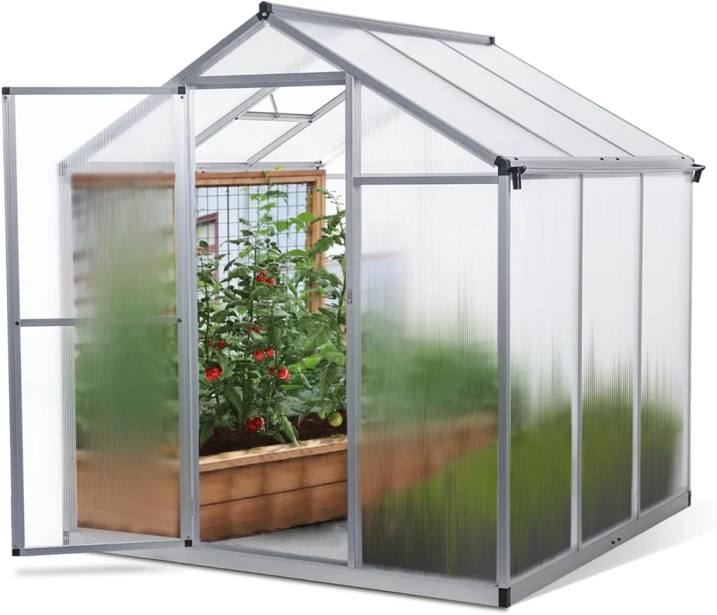Gewächshaus Aluminium mit 182 x 178cm Fundament 4mm Platten gartengewächshäuser groß Treibhaus Winterfest Frühbeet Aufzucht 5,15m³