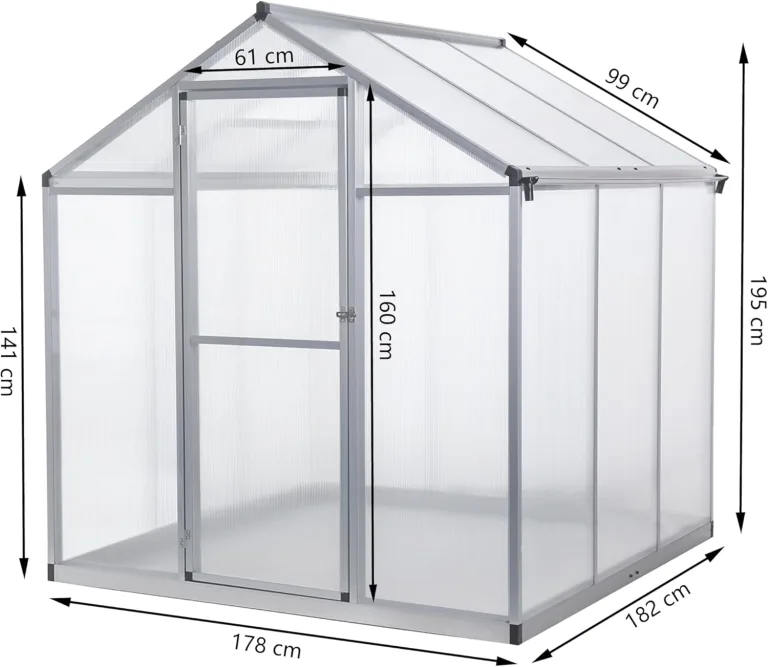 Gewächshaus Aluminium mit 182 x 178cm Fundament 4mm Platten gartengewächshäuser groß Treibhaus Winterfest Frühbeet Aufzucht 5,15m³ – Bild 2