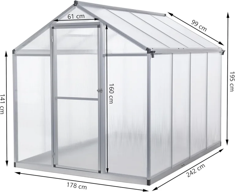 Gewächshaus Aluminium mit 242 x 178cm Fundament 4mm Platten gartengewächshäuser groß Treibhaus Winterfest Frühbeet Aufzucht 6,85m³ – Bild 2