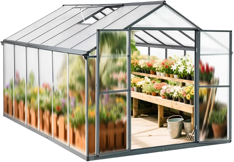 Gewächshaus Aluminium mit 362 x 238cm Fundament 4mm Platten gartengewächshäuser groß Treibhaus Winterfest Frühbeet Aufzucht 14,03m³ Doppeltür Grau – Bild 1