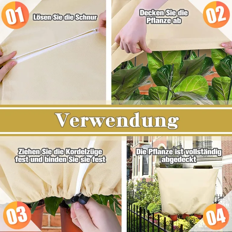 1 Stück Winterschutz für Pflanzen Frostschutz Schutzhülle Winterschutz Kübelpflanzensack mit Zugband, Wiederverwendbar Winter Pflanzenschutzsack Atmungsaktiv Reißfest 140X200CM (Beige) – Bild 6
