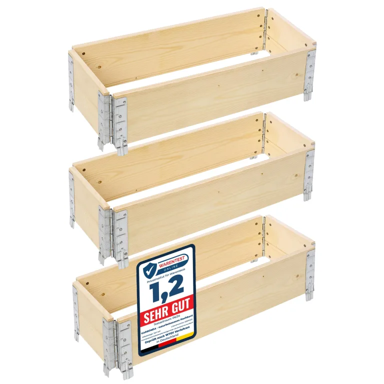 Garronda naturbelassene Hochbeete für Garten Palettenrahmen Hochbeet Holz steckbar stapelbar faltbar für Pflanzen Blumen Kräuter Obst und Gemüse Natural 3 Stück 80x30x20 cm GD-0141 – Bild 1