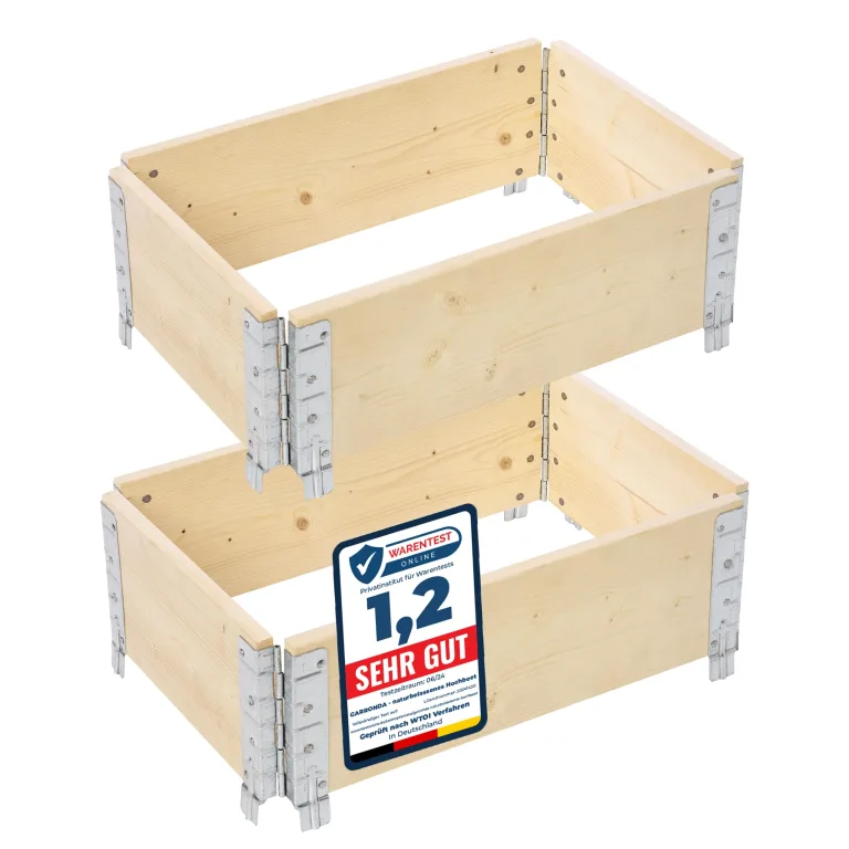 Garronda naturbelassene Hochbeete für Garten Palettenrahmen Hochbeet Holz steckbar stapelbar faltbar für Pflanzen Blumen Kräuter Obst und Gemüse Natural 2 Stück 80x60x20 cm GD-0141 – Bild 9
