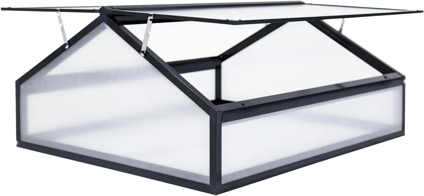Frühbeet Alu Mini Gewächshaus Hochbeet Treibhaus UV-Schutz Pflanzbeet mit Doppeldach lichtdurchlässig Frühbeetkasten HxBxT: 117x97X53 cm Doppeldach Schwarz - Bild 1