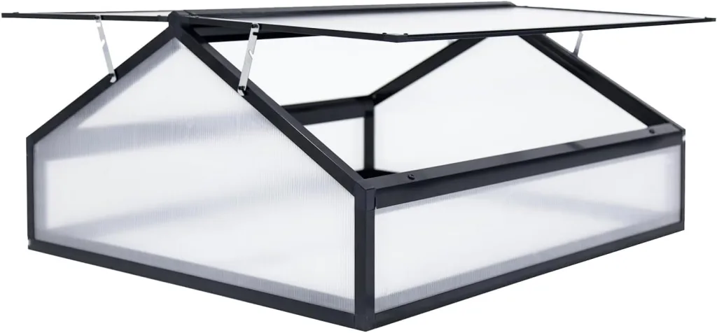 Frühbeet Alu Mini Gewächshaus Hochbeet Treibhaus UV-Schutz Pflanzbeet mit Doppeldach lichtdurchlässig Frühbeetkasten HxBxT: 117x97X53 cm Doppeldach Schwarz