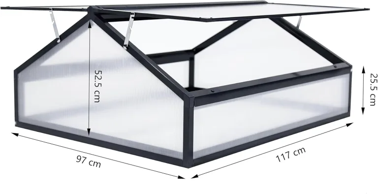Frühbeet Alu Mini Gewächshaus Hochbeet Treibhaus UV-Schutz Pflanzbeet mit Doppeldach lichtdurchlässig Frühbeetkasten HxBxT: 117x97X53 cm Doppeldach Schwarz – Bild 2