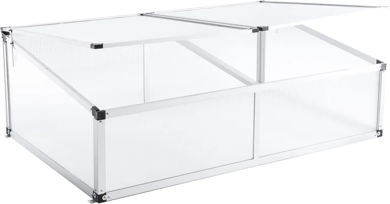 Frühbeet Alu Mini Gewächshaus Hochbeet Treibhaus UV-Schutz Pflanzbeet lichtdurchlässig Frühbeetkasten HxBxT: 118x77x40 cm Doppeldach Silbern – Bild 1