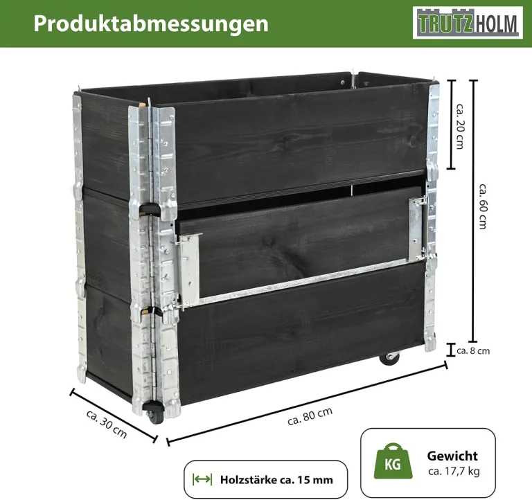 TRUTZHOLM Hochbeet aus Holz 80x30x68 cm Kräuterbeet mobiler Einsatz auf Rollen Feststellbremsen für Garten und Balkon, Kräuter oder Blumenkasten, mit Stauraum Fach, teilbar, zeitlos, flexibel – Bild 3
