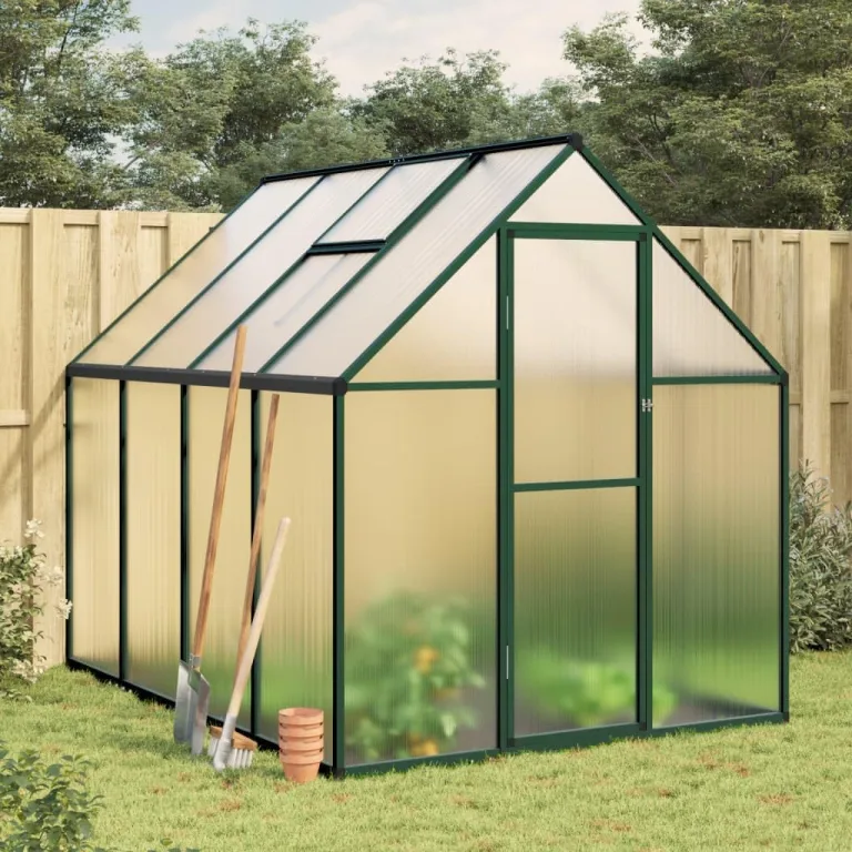 Gecheer Gewächshaus mit Fundamentrahmen Tomaten Treibhaus Tomatenhaus Frühbeet Garten Pflanzenhaus Gartenhaus Grün 224x169x195 cm Aluminimum – Bild 2