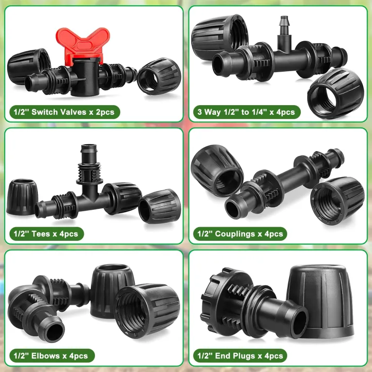 Bewässerungsarmaturen Kit für 1/2" Tropfschläuche für 13/16mm Bewässerungsschläuche 22Stk Gartenbewässerung Barbed Anschluss Bewässerungssystem Micro Drip Verbinder – Bild 2