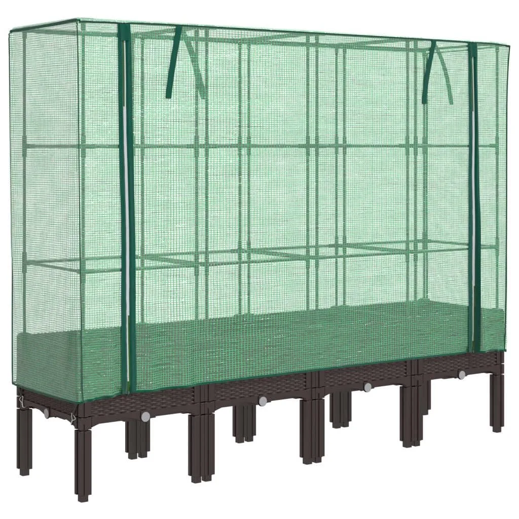 vidaXL Hochbeet mit Gewächshaus-Aufsatz, Pflanzbeet mit Eisenrohr-Rahmen, Gemüsebeet für Garten Terrasse Balkon, Pflanzkasten Frühbeet, Rattan-Optik - Bild 1