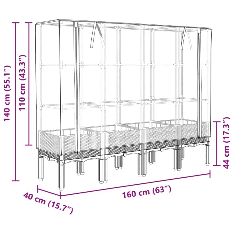 vidaXL Hochbeet mit Gewächshaus-Aufsatz, Pflanzbeet mit Eisenrohr-Rahmen, Gemüsebeet für Garten Terrasse Balkon, Pflanzkasten Frühbeet, Rattan-Optik – Bild 3