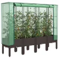 vidaXL Hochbeet mit Gewächshaus-Aufsatz, Pflanzbeet mit Eisenrohr-Rahmen, Gemüsebeet für Garten Terrasse Balkon, Pflanzkasten Frühbeet, Rattan-Optik - Thumbnail 2