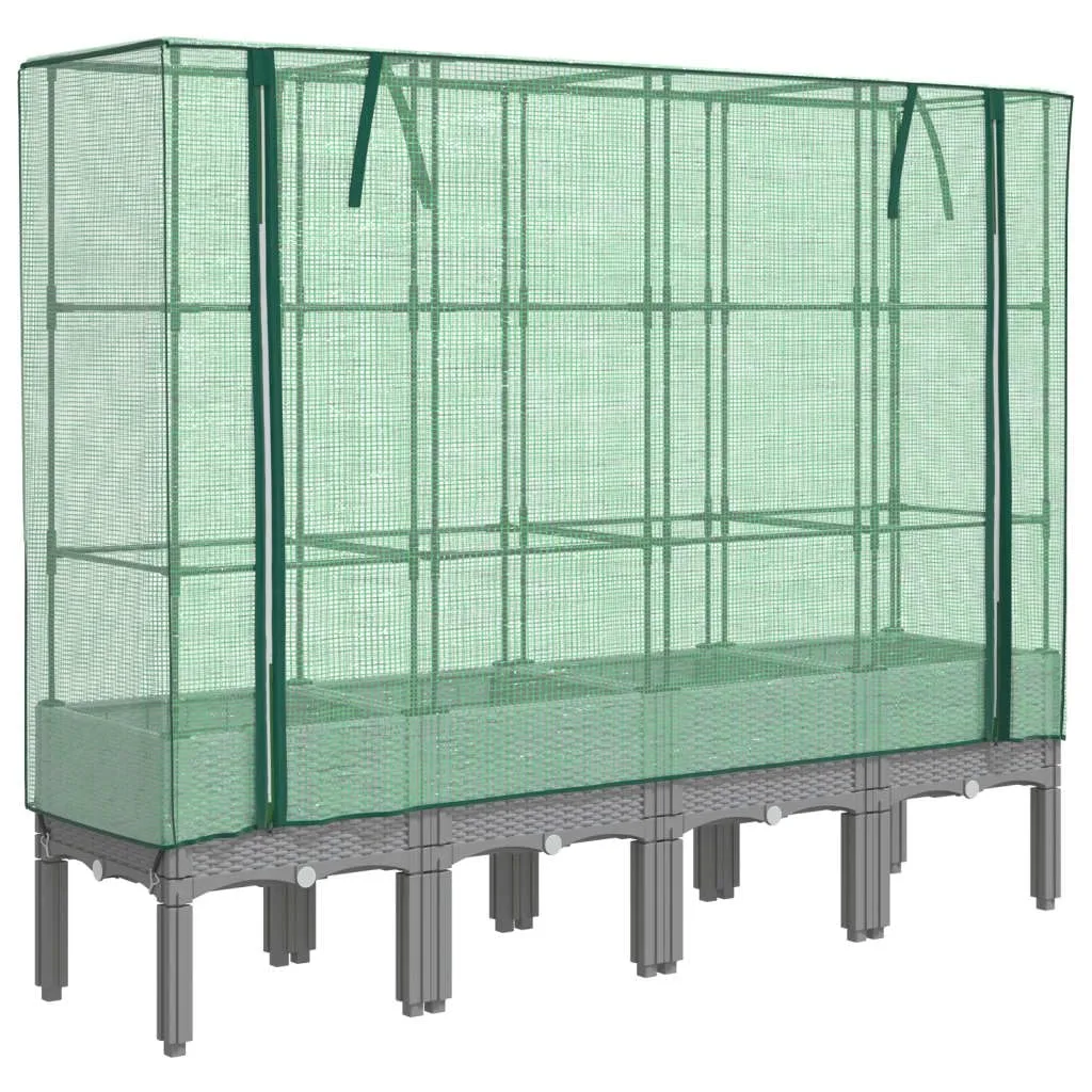 vidaXL Hochbeet, Pflanzkasten mit Gewächshaus-Aufsatz, Frühbeet für Balkon Garten Terrasse, Gemüsebeet Blumenbeet Pflanzbeet, Rattan-Optik - Bild 1