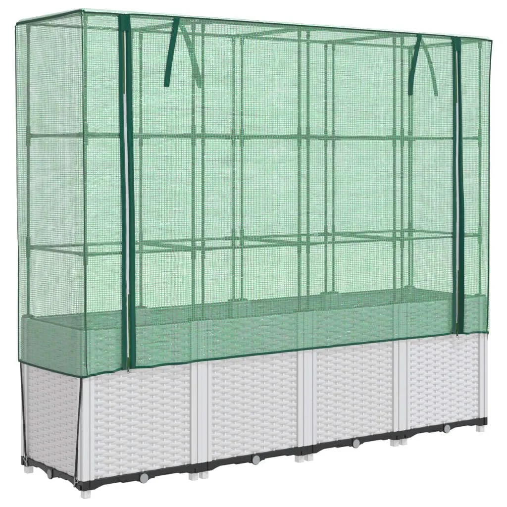 vidaXL Hochbeet mit Gewächshaus-Aufsatz, Pflanzbeet mit Eisenrohr-Rahmen, Gemüsebeet für Garten Terrasse Balkon, Pflanzkasten Frühbeet, Rattan-Optik - Bild 1