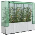 vidaXL Hochbeet mit Gewächshaus-Aufsatz, Pflanzbeet mit Eisenrohr-Rahmen, Gemüsebeet für Garten Terrasse Balkon, Pflanzkasten Frühbeet, Rattan-Optik - Thumbnail 2