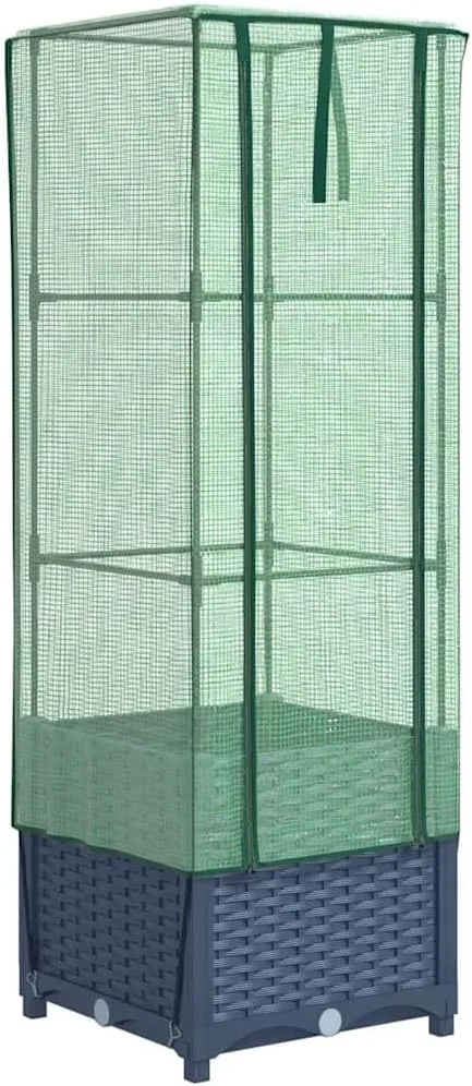 vidaXL Hochbeet mit Gewächshaus-Aufsatz, Pflanzbeet mit Eisenrohr-Rahmen, Gemüsebeet für Garten Terrasse Balkon, Pflanzkasten Frühbeet, Rattan-Optik – Bild 2