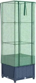 vidaXL Hochbeet mit Gewächshaus-Aufsatz, Pflanzbeet mit Eisenrohr-Rahmen, Gemüsebeet für Garten Terrasse Balkon, Pflanzkasten Frühbeet, Rattan-Optik - Thumbnail 2