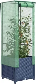 vidaXL Hochbeet mit Gewächshaus-Aufsatz, Pflanzbeet mit Eisenrohr-Rahmen, Gemüsebeet für Garten Terrasse Balkon, Pflanzkasten Frühbeet, Rattan-Optik - Thumbnail 3