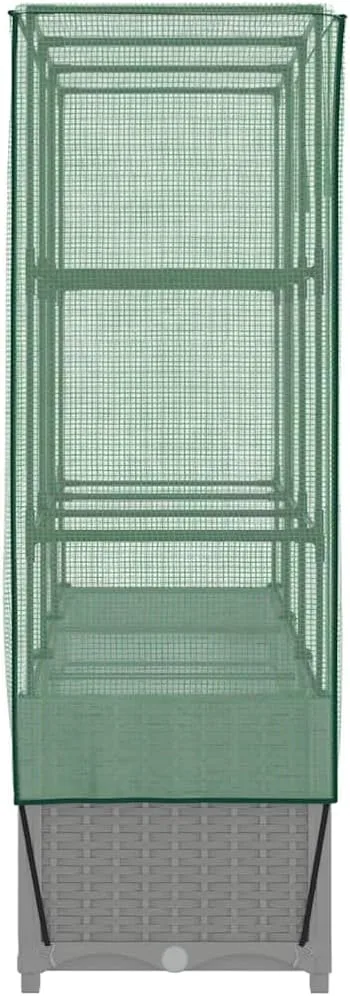 vidaXL Hochbeet, Pflanzkasten mit Gewächshaus-Aufsatz, Frühbeet für Balkon Garten Terrasse, Gemüsebeet Blumenbeet Pflanzbeet, Rattan-Optik – Bild 7