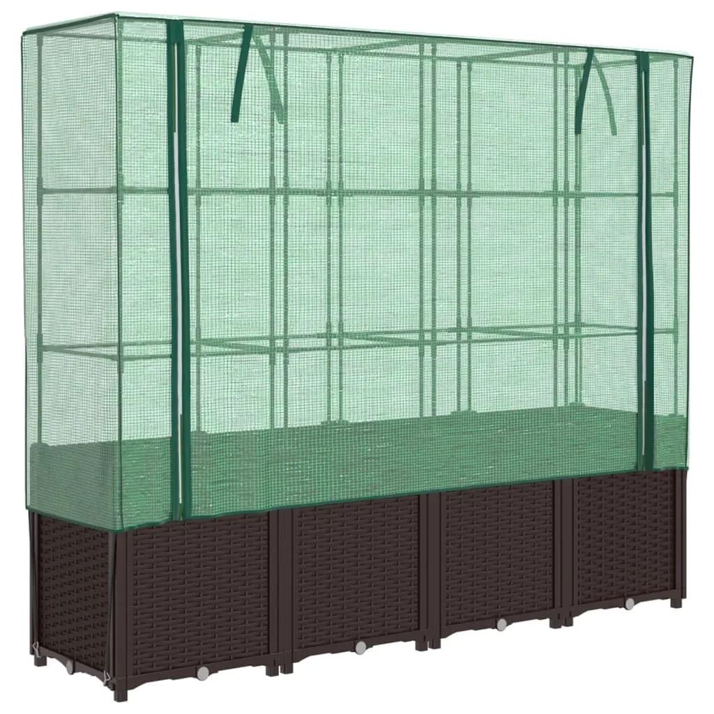 vidaXL Hochbeet mit Gewächshaus-Aufsatz, Pflanzbeet mit Eisenrohr-Rahmen, Gemüsebeet für Garten Terrasse Balkon, Pflanzkasten Frühbeet, Rattan-Optik - Bild 1
