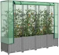 vidaXL Hochbeet, Pflanzkasten mit Gewächshaus-Aufsatz, Frühbeet für Balkon Garten Terrasse, Gemüsebeet Blumenbeet Pflanzbeet, Rattan-Optik - Thumbnail 4