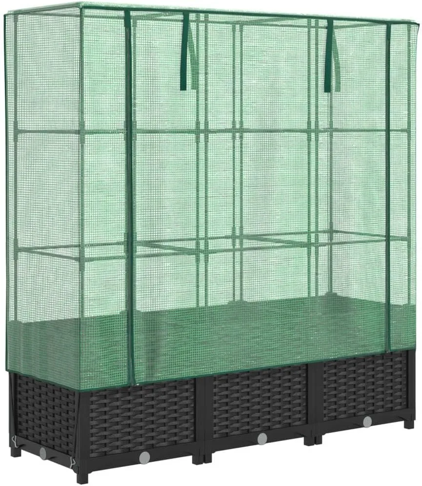 vidaXL Hochbeet mit Gewächshaus-Aufsatz, Pflanzbeet mit Eisenrohr-Rahmen, Gemüsebeet für Garten Terrasse Balkon, Pflanzkasten Frühbeet, Rattan-Optik - Bild 1