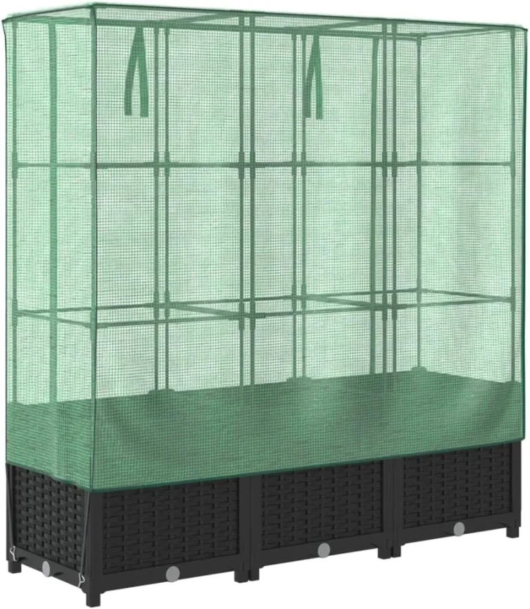 vidaXL Hochbeet mit Gewächshaus-Aufsatz, Pflanzbeet mit Eisenrohr-Rahmen, Gemüsebeet für Garten Terrasse Balkon, Pflanzkasten Frühbeet, Rattan-Optik – Bild 7