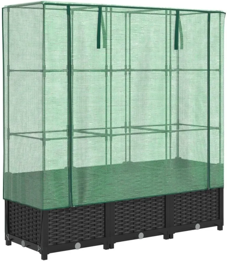 vidaXL Hochbeet mit Gewächshaus-Aufsatz, Pflanzbeet mit Eisenrohr-Rahmen, Gemüsebeet für Garten Terrasse Balkon, Pflanzkasten Frühbeet, Rattan-Optik – Bild 1