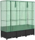vidaXL Hochbeet mit Gewächshaus-Aufsatz, Pflanzbeet mit Eisenrohr-Rahmen, Gemüsebeet für Garten Terrasse Balkon, Pflanzkasten Frühbeet, Rattan-Optik - Thumbnail 2