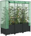 vidaXL Hochbeet mit Gewächshaus-Aufsatz, Pflanzbeet mit Eisenrohr-Rahmen, Gemüsebeet für Garten Terrasse Balkon, Pflanzkasten Frühbeet, Rattan-Optik - Thumbnail 3