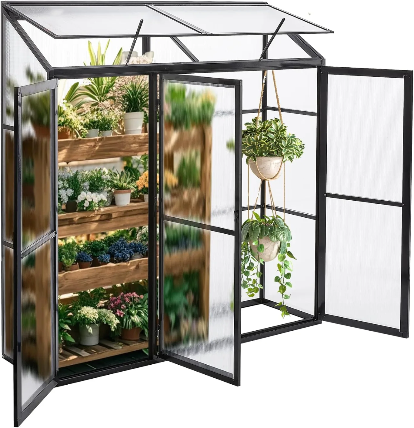Anlehngewächshaus Tomaten Gewächshaus 180x55x190cm Aluminium Beistell-Gewächshaus, Treibhaus Gartenhaus Frühbeet mit Rückwand, Winterfest Klein, Minigewächshaus, Schwarz - Bild 1