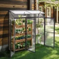 Anlehngewächshaus Tomaten Gewächshaus 180x55x190cm Aluminium Beistell-Gewächshaus, Treibhaus Gartenhaus Frühbeet mit Rückwand, Winterfest Klein, Minigewächshaus, Schwarz - Thumbnail 9