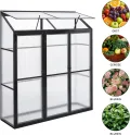 Anlehngewächshaus Tomaten Gewächshaus 180x55x190cm Aluminium Beistell-Gewächshaus, Treibhaus Gartenhaus Frühbeet mit Rückwand, Winterfest Klein, Minigewächshaus, Schwarz - Thumbnail 3