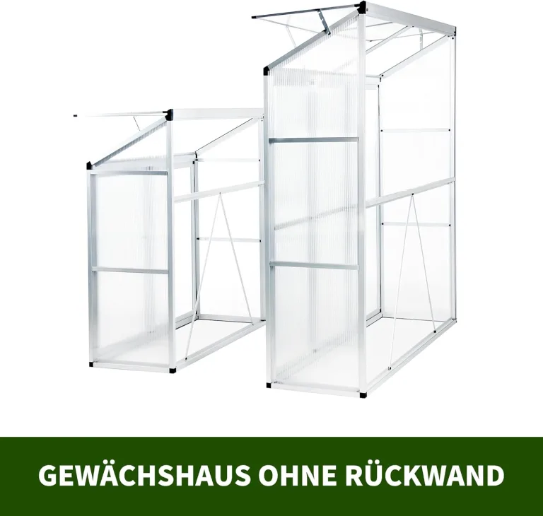 Anlehngewächshaus Tomatenhaus Gewächshaus 130x52x140cm Aluminium Beistell-Gewächshaus, Treibhaus Gartenhaus Frühbeet Ohne Rückwand, Gewächshaus Winterfest Klein, Minigewächshaus, Silber – Bild 5