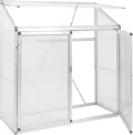 Anlehngewächshaus Tomatenhaus Gewächshaus 130x52x140cm Aluminium Beistell-Gewächshaus, Treibhaus Gartenhaus Frühbeet Ohne Rückwand, Gewächshaus Winterfest Klein, Minigewächshaus, Silber - Thumbnail 8