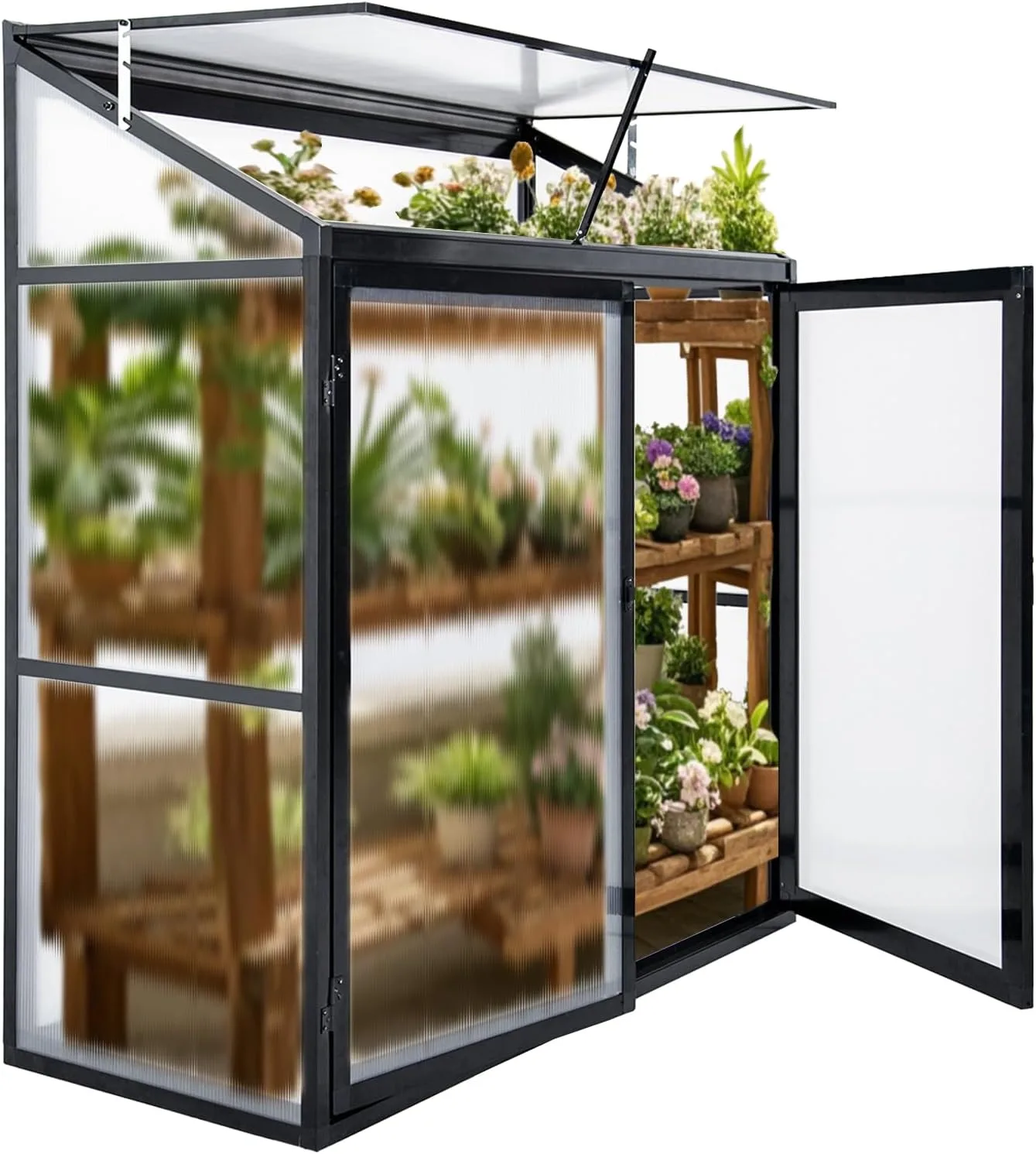 Anlehngewächshaus Tomaten Gewächshaus 130x55x140cm Aluminium Beistell-Gewächshaus, Treibhaus Gartenhaus Frühbeet mit Rückwand, Winterfest Klein, Minigewächshaus, Schwarz - Bild 1
