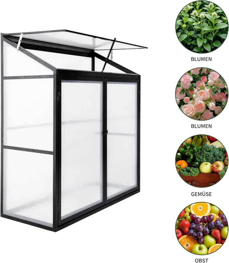 Anlehngewächshaus Tomaten Gewächshaus 130x55x140cm Aluminium Beistell-Gewächshaus, Treibhaus Gartenhaus Frühbeet mit Rückwand, Winterfest Klein, Minigewächshaus, Schwarz – Bild 3