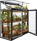 Anlehngewächshaus Tomaten Gewächshaus 130x55x140cm Aluminium Beistell-Gewächshaus, Treibhaus Gartenhaus Frühbeet mit Rückwand, Winterfest Klein, Minigewächshaus, Schwarz - Thumbnail 1