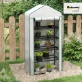 Outsunny Garten-Gewächshaus aus PE mit Regalen mit 5 Ebenen, Balkongewächshaus, verstärkte Plane 135 g/m², Gestell aus Stahl, Tür mit Reißverschluss, aufrollbar, für Gemüse, Pflanzen, Blumen, 90 x 49 - Thumbnail 2