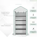 Outsunny Garten-Gewächshaus aus PE mit Regalen mit 5 Ebenen, Balkongewächshaus, verstärkte Plane 135 g/m², Gestell aus Stahl, Tür mit Reißverschluss, aufrollbar, für Gemüse, Pflanzen, Blumen, 90 x 49 - Thumbnail 5