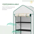 Outsunny Garten-Gewächshaus aus PE mit Regalen mit 5 Ebenen, Balkongewächshaus, verstärkte Plane 135 g/m², Gestell aus Stahl, Tür mit Reißverschluss, aufrollbar, für Gemüse, Pflanzen, Blumen, 90 x 49 - Thumbnail 6