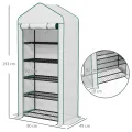 Outsunny Garten-Gewächshaus aus PE mit Regalen mit 5 Ebenen, Balkongewächshaus, verstärkte Plane 135 g/m², Gestell aus Stahl, Tür mit Reißverschluss, aufrollbar, für Gemüse, Pflanzen, Blumen, 90 x 49 - Thumbnail 7