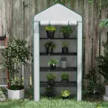 Outsunny Garten-Gewächshaus aus PE mit Regalen mit 5 Ebenen, Balkongewächshaus, verstärkte Plane 135 g/m², Gestell aus Stahl, Tür mit Reißverschluss, aufrollbar, für Gemüse, Pflanzen, Blumen, 90 x 49 - Thumbnail 9