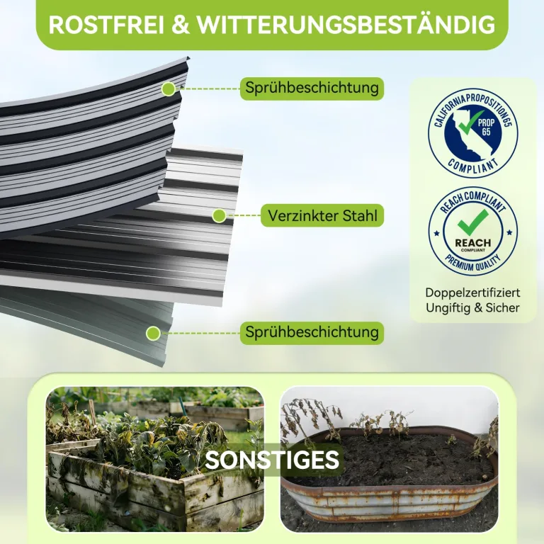 Ohuhu Hochbeet Metall Pflanzenbeet 240x90x45 cm, Hochbeete für Garten aus robustem Stahlblech mit stabilem Design, Rostschutz und Langer Haltbarkeit – Ideal für Gemüse, Kräuter & Blumen Anthrazit – Bild 5