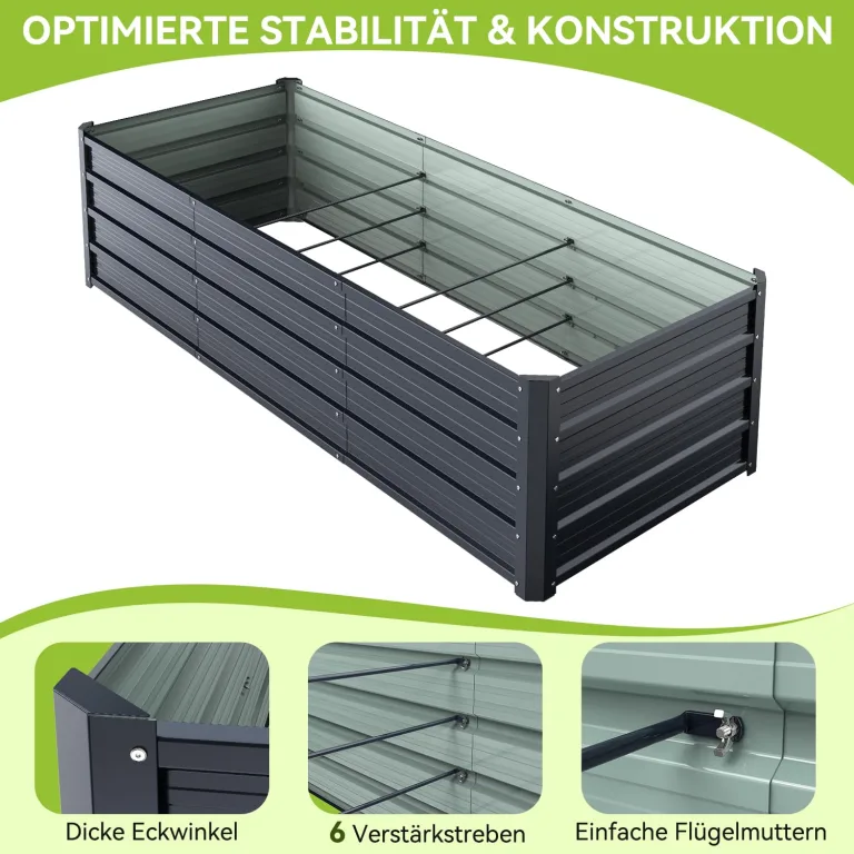 Ohuhu Hochbeet Metall Pflanzenbeet 240x90x45 cm, Hochbeete für Garten aus robustem Stahlblech mit stabilem Design, Rostschutz und Langer Haltbarkeit – Ideal für Gemüse, Kräuter & Blumen Anthrazit – Bild 6