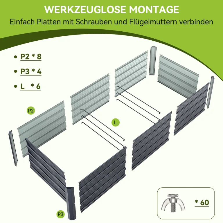 Ohuhu Hochbeet Metall Pflanzenbeet 240x90x45 cm, Hochbeete für Garten aus robustem Stahlblech mit stabilem Design, Rostschutz und Langer Haltbarkeit – Ideal für Gemüse, Kräuter & Blumen Anthrazit – Bild 8