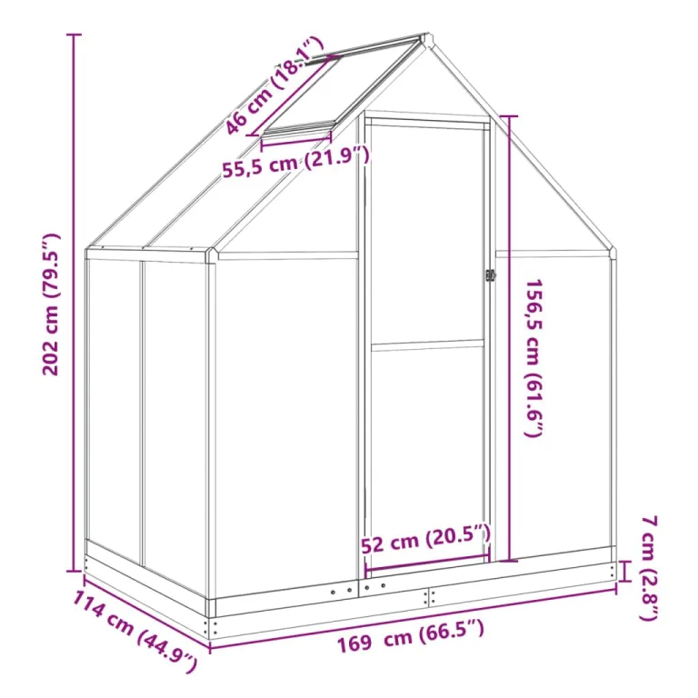 IKAYAA Gewächshaus Aluminium mit Fundament Gartenhaus Winterfest Gewächshaus Glas Glashaus Garten Tomatenhaus Frühbeet und Pflanzenhaus 169 x 114 x 202 cm Silbern und transparent – Bild 6