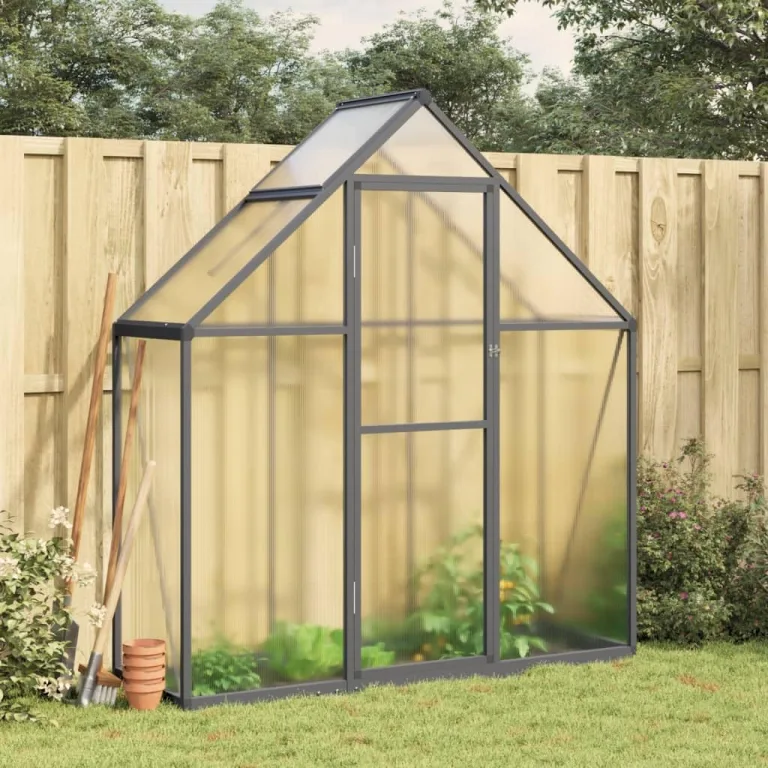 IKAYAA Gewächshaus Aluminium mit Fundament Gartenhaus Winterfest Gewächshaus Glas Glashaus Garten Tomatenhaus Frühbeet und Pflanzenhaus 169 x 114 x 202 cm Silbern und transparent – Bild 7